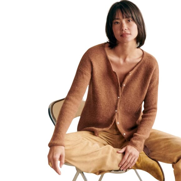 768. SEZANE Gaspard Mohair Alpaca Camel Brown Knit Cardigan $120 GUC Small - Picture 1 of 7